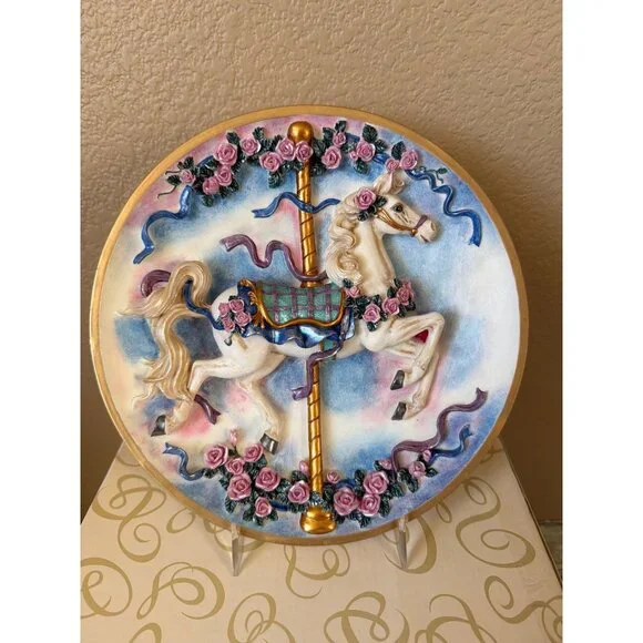 San Francisco Music Box Co Horse Carousel Plate Music Box w/Stand NEW Rare/HTF - Picture 16 of 17